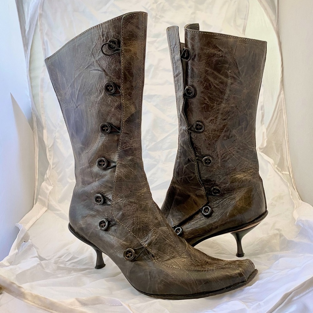 CYDWOQ VINTAGE BOOTS mid-calf button up leather :: CUSTOM made for wide calves